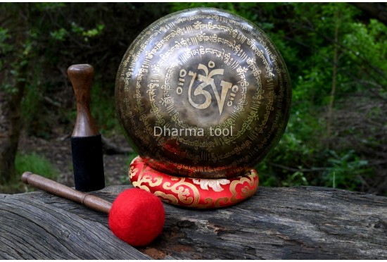 Mantra Mandala Etched Tibetan Singing Bowl – Tibetan Mantra & OM Symbol – Multiple Size Option