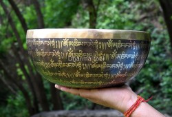 Mantra Mandala Etched Tibetan Singing Bowl – Tibetan Mantra & OM Symbol – Multiple Size Option