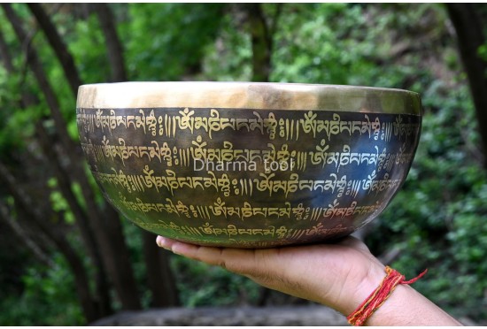 Mantra Mandala Etched Tibetan Singing Bowl – Tibetan Mantra & OM Symbol – Multiple Size Option