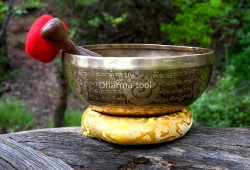 Lotus Mandala & Tibetan Mantra Etched Tibetan Singing Bowl – Multiple Size Option