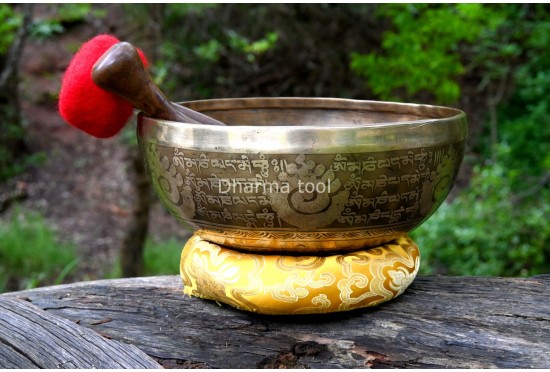 Lotus Mandala & Tibetan Mantra Etched Tibetan Singing Bowl – Multiple Size Option