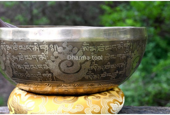 Lotus Mandala & Tibetan Mantra Etched Tibetan Singing Bowl – Multiple Size Option