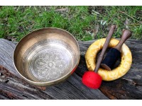 Lotus Mandala & Tibetan Mantra Etched Tibetan Singing Bowl – Multiple Size Option