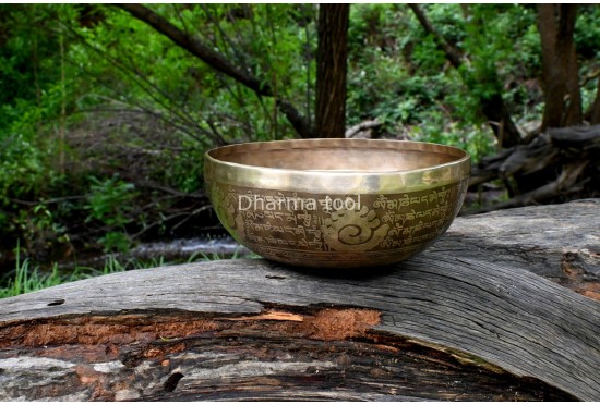 Lotus Mandala & Tibetan Mantra Etched Tibetan Singing Bowl – Multiple Size Option