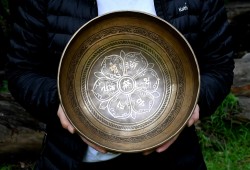 Lotus Mandala & Tibetan Mantra Etched Tibetan Singing Bowl – Multiple Size Option
