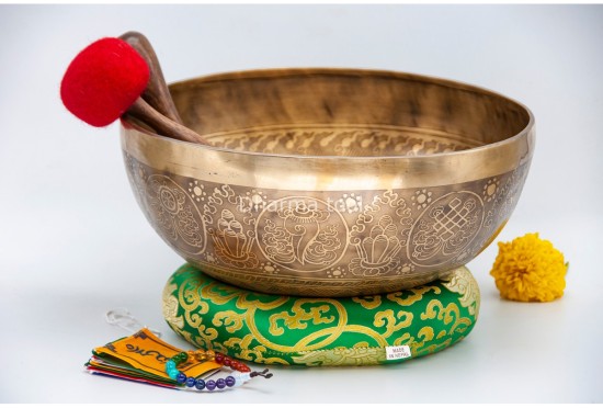Large Tibetan Endless Knot Singing Bowl with Eight Lucky Symbols – Multiple Large Size Options