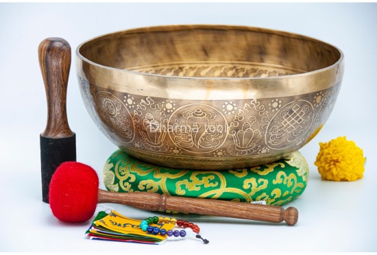Large Tibetan Endless Knot Singing Bowl with Eight Lucky Symbols – Multiple Large Size Options