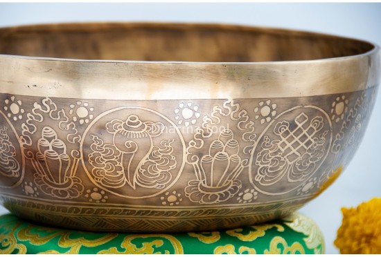 Large Tibetan Endless Knot Singing Bowl with Eight Lucky Symbols – Multiple Large Size Options
