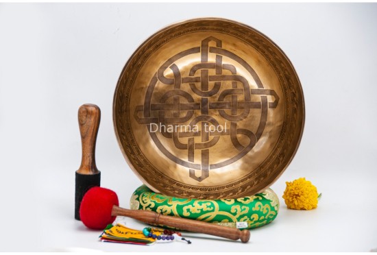 Large Tibetan Endless Knot Singing Bowl with Eight Lucky Symbols – Multiple Large Size Options