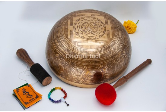 Large Tibetan Endless Knot Singing Bowl with Eight Lucky Symbols – Multiple Large Size Options