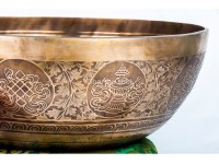 Large Tibetan Singing Bowl with Jungle Yogi, Eight Lucky Symbols & Double Dorje Symbol