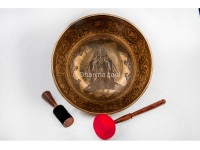Large Tibetan Singing Bowl with Jungle Yogi, Eight Lucky Symbols & Double Dorje Symbol