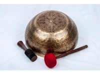 Large Tibetan Singing Bowl with Jungle Yogi, Eight Lucky Symbols & Double Dorje Symbol