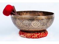 Large Tibetan Singing Bowl with Tibetan Mandala, Hindu Om & Eight Auspicious Symbols