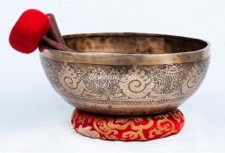 Large Tibetan Singing Bowl with Tibetan Mandala, Hindu Om & Eight Auspicious Symbols