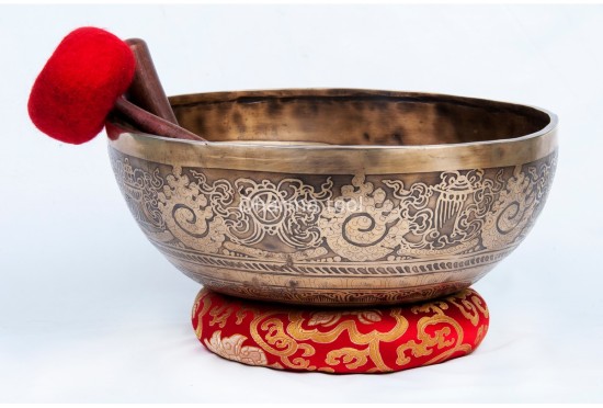 Large Tibetan Singing Bowl with Tibetan Mandala, Hindu Om & Eight Auspicious Symbols