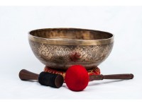 Large Tibetan Singing Bowl with Tibetan Mandala, Hindu Om & Eight Auspicious Symbols