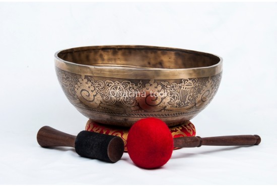 Large Tibetan Singing Bowl with Tibetan Mandala, Hindu Om & Eight Auspicious Symbols
