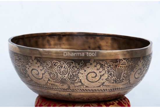Large Tibetan Singing Bowl with Tibetan Mandala, Hindu Om & Eight Auspicious Symbols