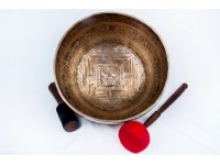Large Tibetan Singing Bowl with Tibetan Mandala, Hindu Om & Eight Auspicious Symbols