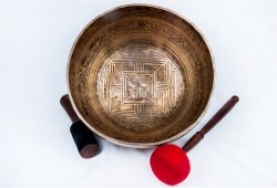Large Tibetan Singing Bowl with Tibetan Mandala, Hindu Om & Eight Auspicious Symbols