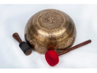 Large Tibetan Singing Bowl with Tibetan Mandala, Hindu Om & Eight Auspicious Symbols