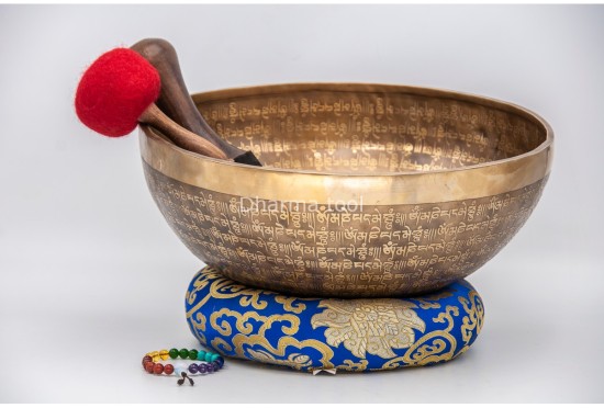 Large Buddha Foot Tibetan Singing Bowl with Tibetan Mantra & Tibetan Om Design
