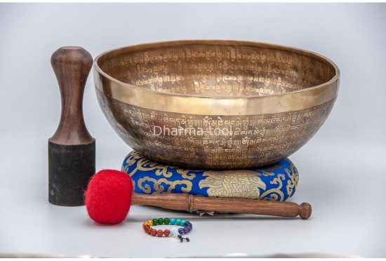 Large Buddha Foot Tibetan Singing Bowl with Tibetan Mantra & Tibetan Om Design