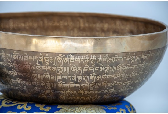 Large Buddha Foot Tibetan Singing Bowl with Tibetan Mantra & Tibetan Om Design