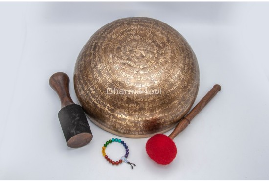 Large Buddha Foot Tibetan Singing Bowl with Tibetan Mantra & Tibetan Om Design