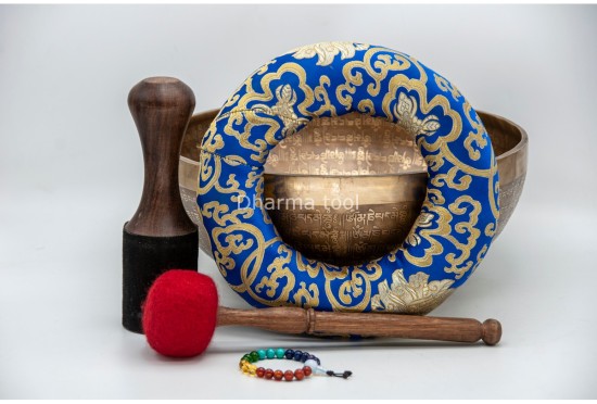 Large Buddha Foot Tibetan Singing Bowl with Tibetan Mantra & Tibetan Om Design