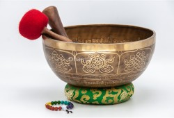 Large Buddha Tibetan Singing Bowl with Eight Auspicious Symbols & Double Dorje Design