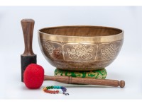 Large Buddha Tibetan Singing Bowl with Eight Auspicious Symbols & Double Dorje Design
