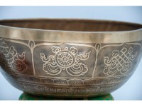 Large Buddha Tibetan Singing Bowl with Eight Auspicious Symbols & Double Dorje Design
