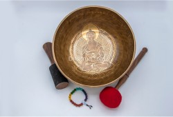 Large Buddha Tibetan Singing Bowl with Eight Auspicious Symbols & Double Dorje Design