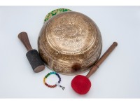 Large Buddha Tibetan Singing Bowl with Eight Auspicious Symbols & Double Dorje Design