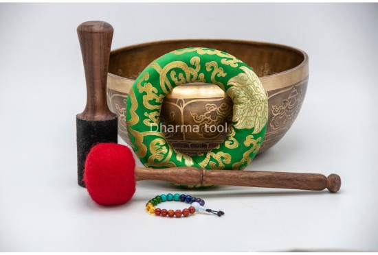 Large Buddha Tibetan Singing Bowl with Eight Auspicious Symbols & Double Dorje Design