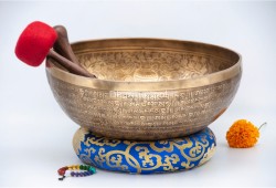 Double Dorje Tibetan Singing Bowl with Tibetan Mantra & Lotus Mantra Mandala Design