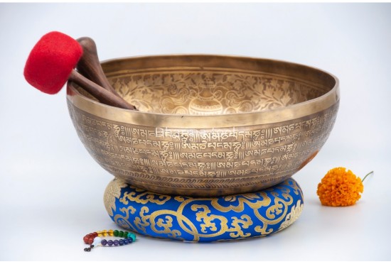 Double Dorje Tibetan Singing Bowl with Tibetan Mantra & Lotus Mantra Mandala Design