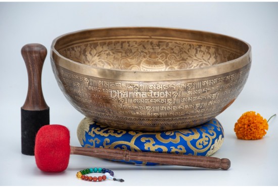 Double Dorje Tibetan Singing Bowl with Tibetan Mantra & Lotus Mantra Mandala Design