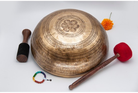 Double Dorje Tibetan Singing Bowl with Tibetan Mantra & Lotus Mantra Mandala Design