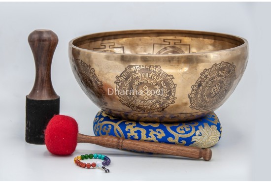 Premium Manjushree Tibetan Singing Bowl with Tibetan Mantra & Double Fish Symbol