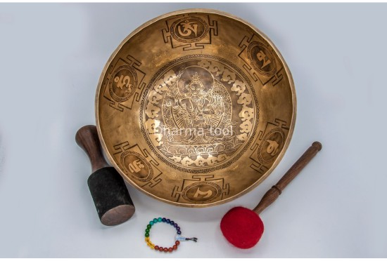 Premium Manjushree Tibetan Singing Bowl with Tibetan Mantra & Double Fish Symbol
