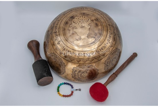 Premium Manjushree Tibetan Singing Bowl with Tibetan Mantra & Double Fish Symbol