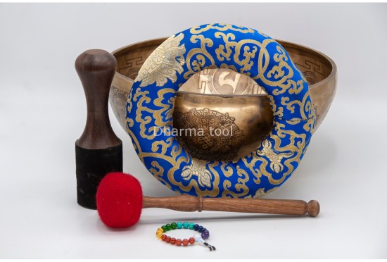 Premium Manjushree Tibetan Singing Bowl with Tibetan Mantra & Double Fish Symbol
