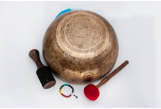Chakra Yogi Tibetan Singing Bowl with Tibetan Mantra & Double Dorje Symbol