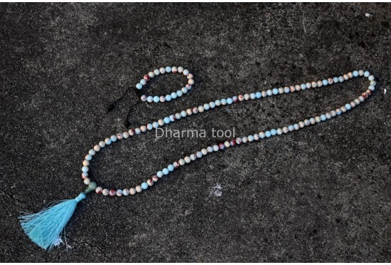 Amazonite Matte Stone Prayer Beads Set – 108 Beads Mala & Bracelet