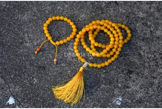 Yellow Jade Prayer Beads Set – 108 Beads Mala & Bracelet