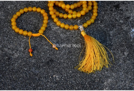 Yellow Jade Prayer Beads Set – 108 Beads Mala & Bracelet