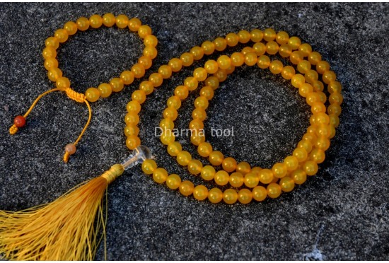 Yellow Jade Prayer Beads Set – 108 Beads Mala & Bracelet